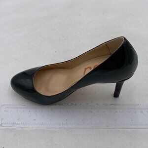 FSJ Black Elegant Round Toe Formal Pumps Slip On Office Dress Shoe High Heel